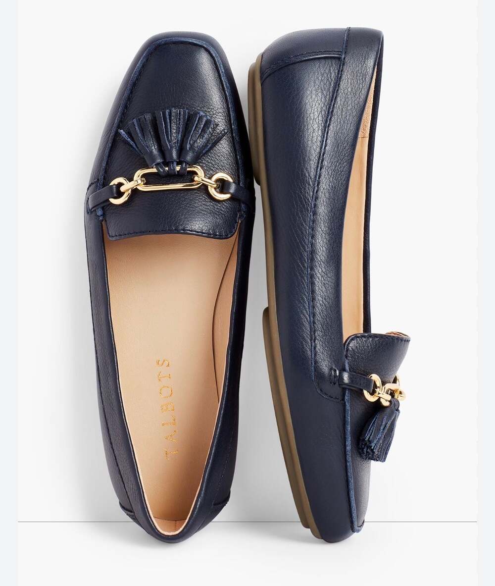 Talbots Navy Pebbled Leather Horsebit Tassel Loafers Driving Moccasins 9.5